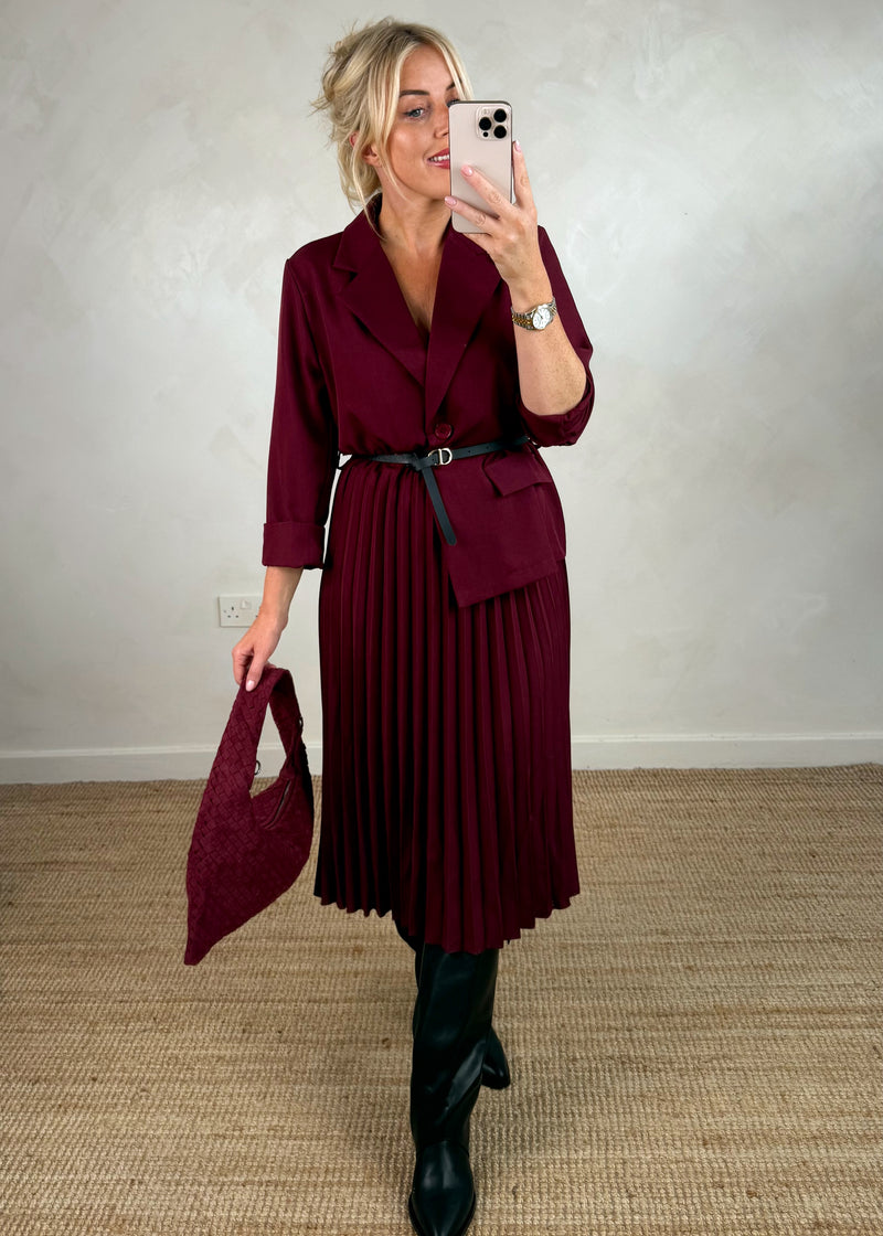 Charissa pleated dress - damson-The Style Attic