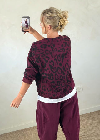 Charlie animal print sweater - Merlot-The Style Attic