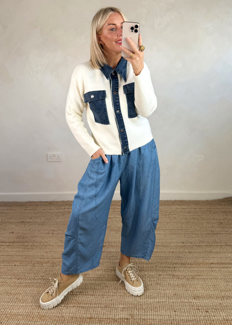 Charlotte denim cardigan - cream-The Style Attic