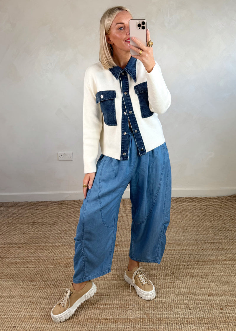 Charlotte denim cardigan - cream-The Style Attic