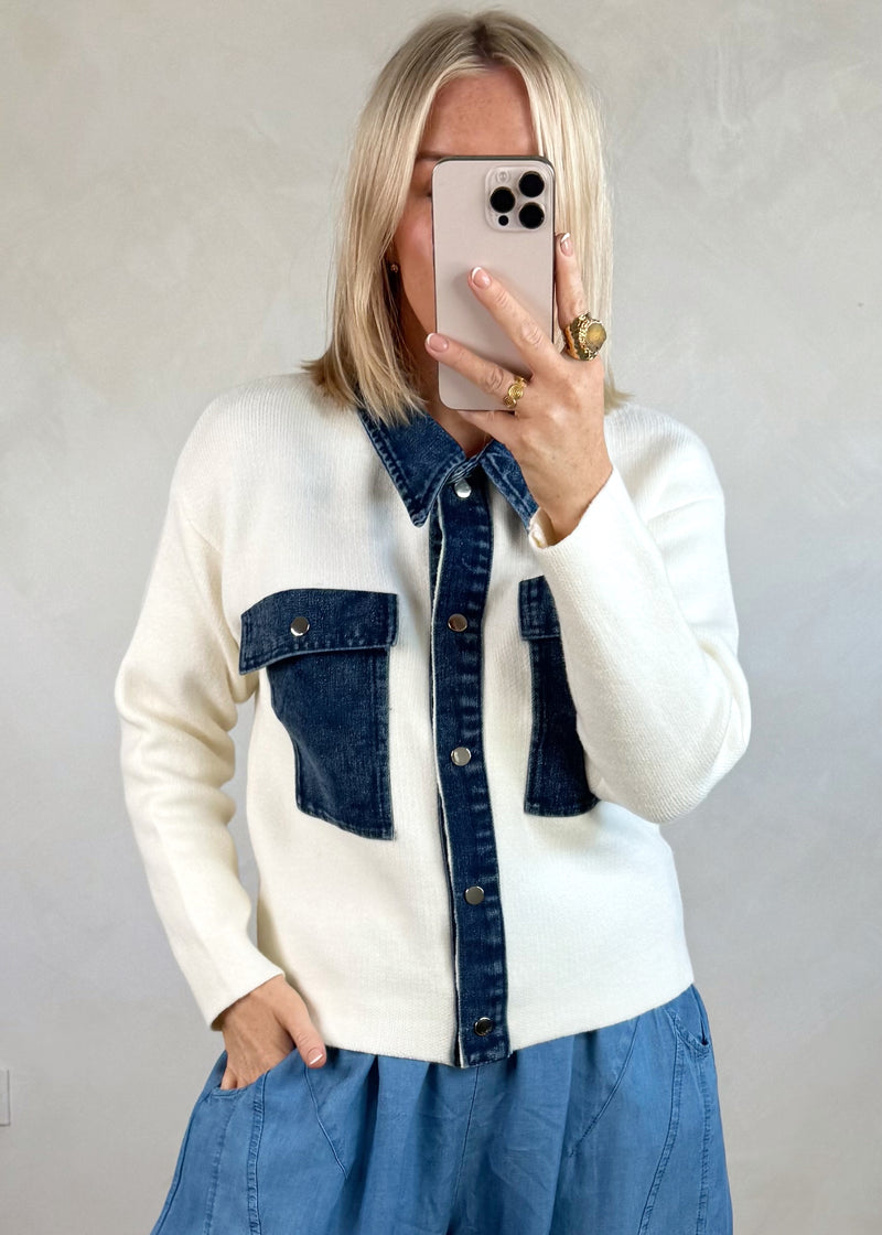 Charlotte denim cardigan - cream-The Style Attic