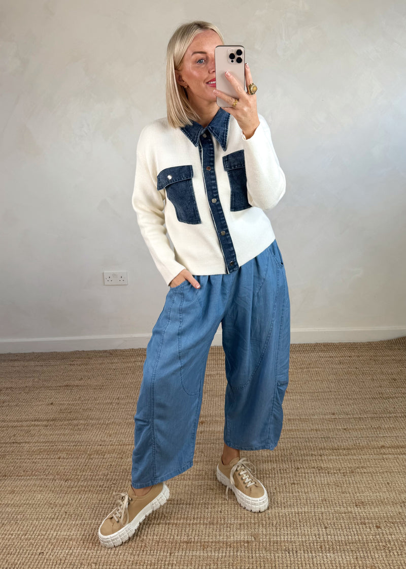 Charlotte denim cardigan - cream-The Style Attic