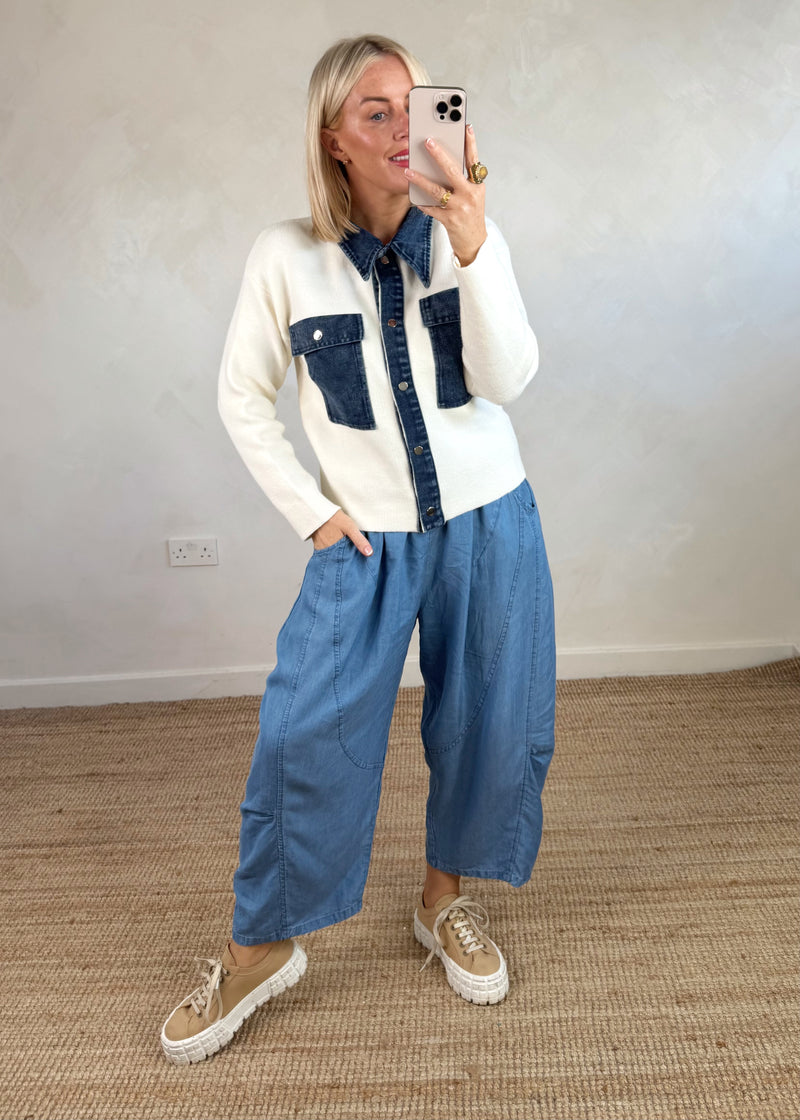 Charlotte denim cardigan - cream-The Style Attic