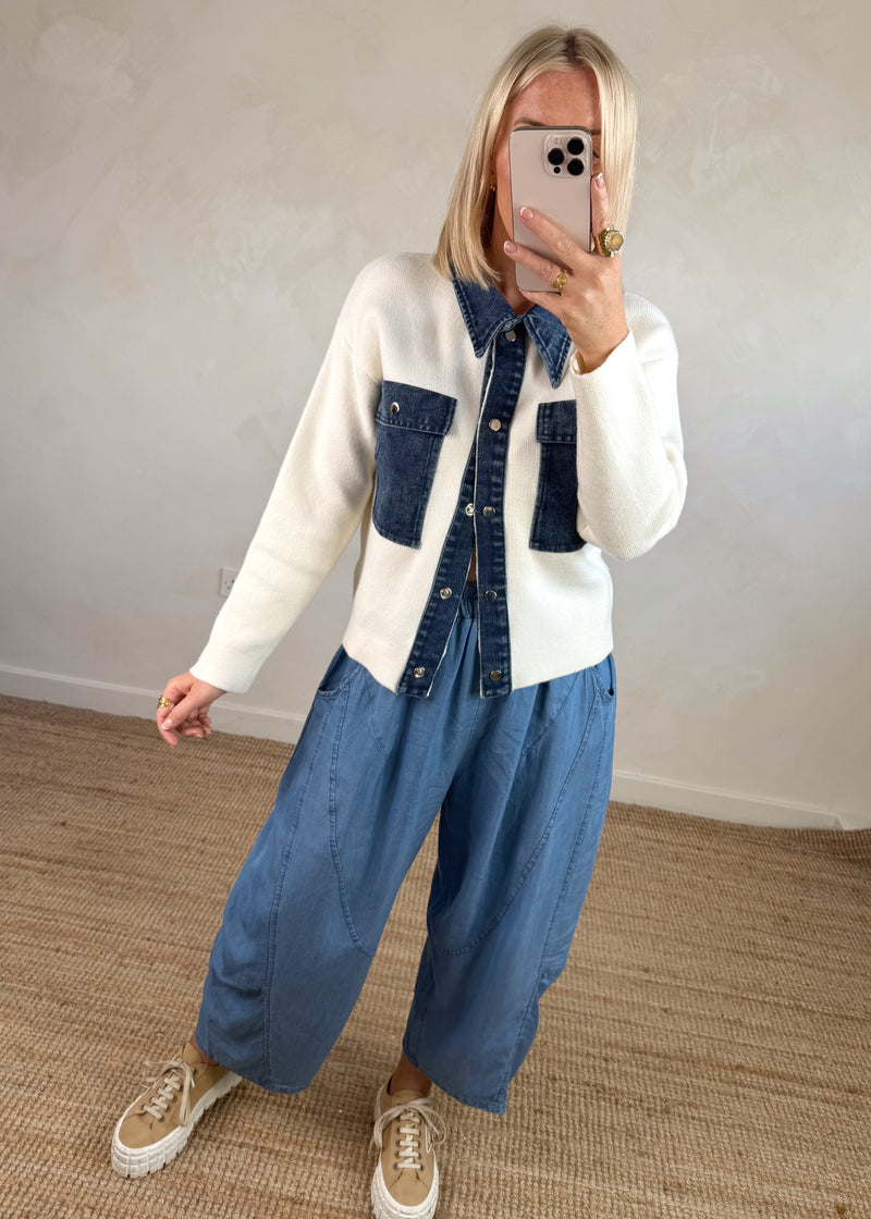 Charlotte denim cardigan - cream-The Style Attic