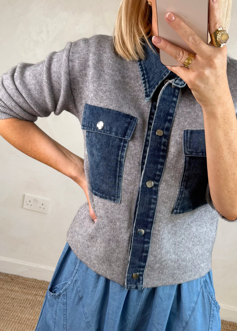 Charlotte denim cardigan - grey-The Style Attic
