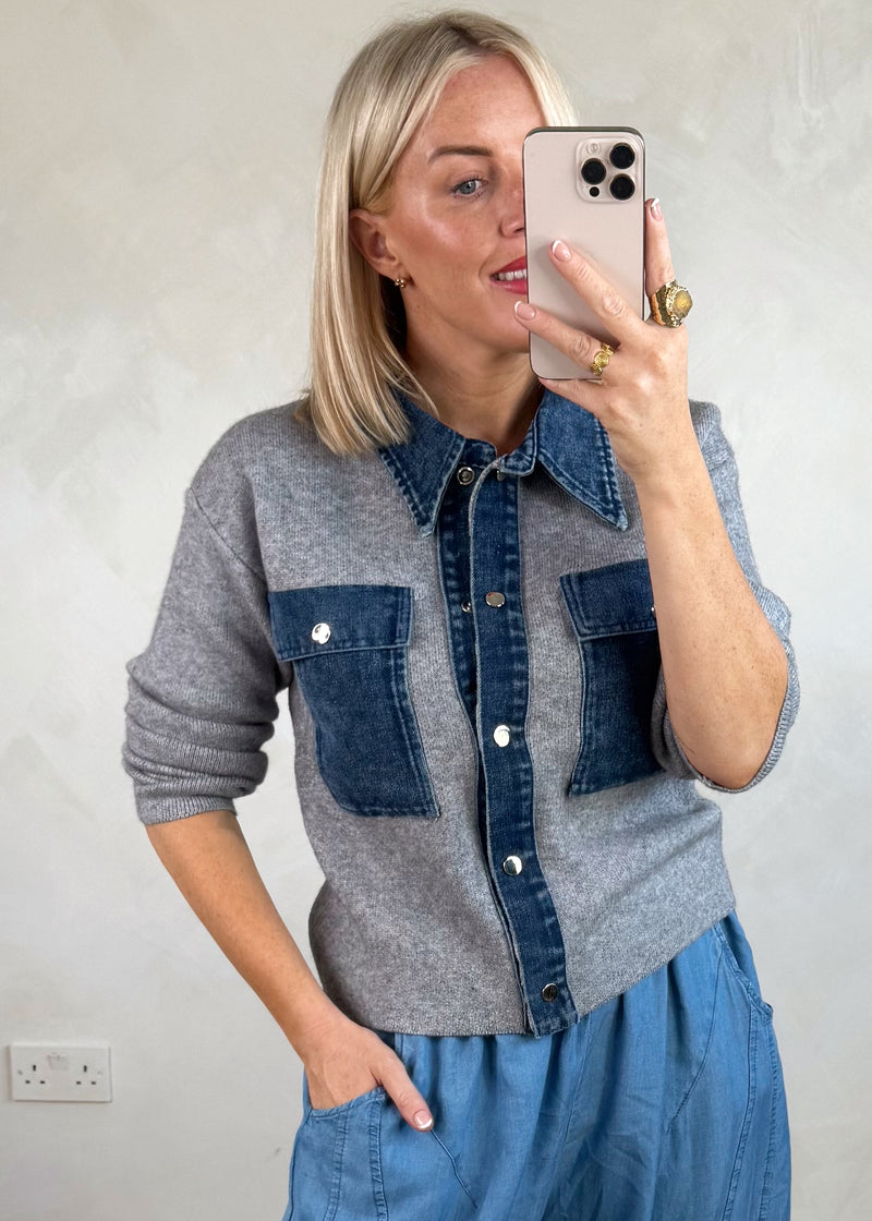 Charlotte denim cardigan - grey-The Style Attic