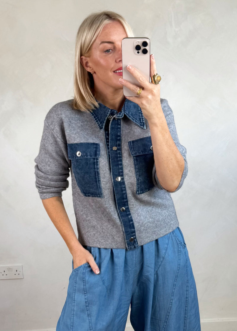 Charlotte denim cardigan - grey-The Style Attic