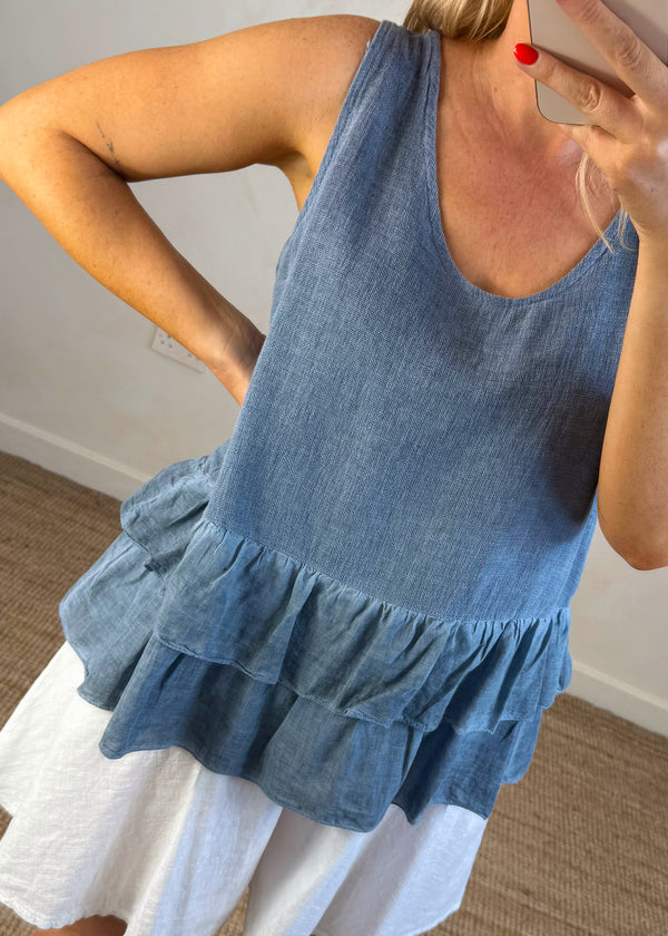 Charo Linen blend vest - navy-The Style Attic