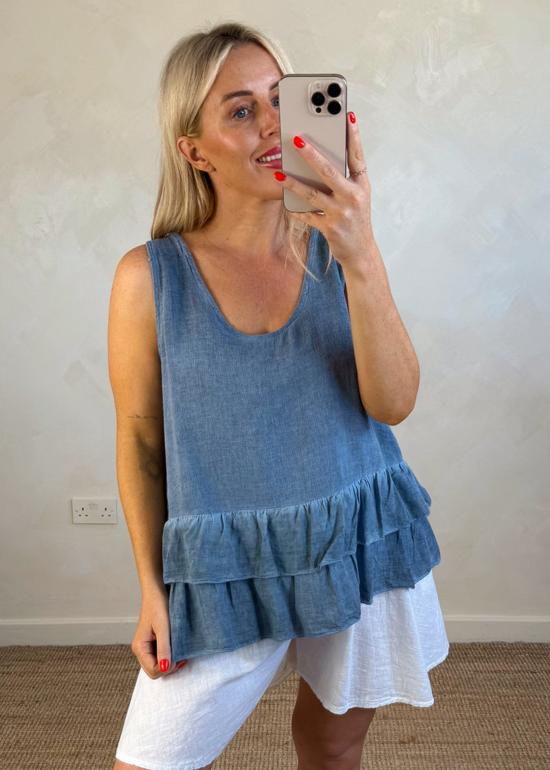 Charo Linen blend vest - navy-The Style Attic