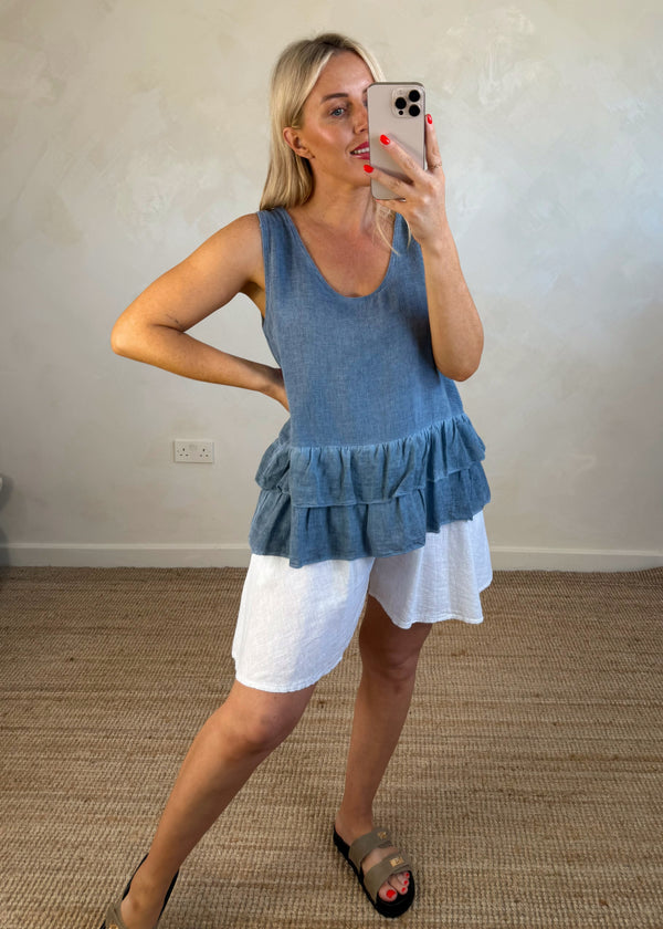 Charo Linen blend vest - navy-The Style Attic