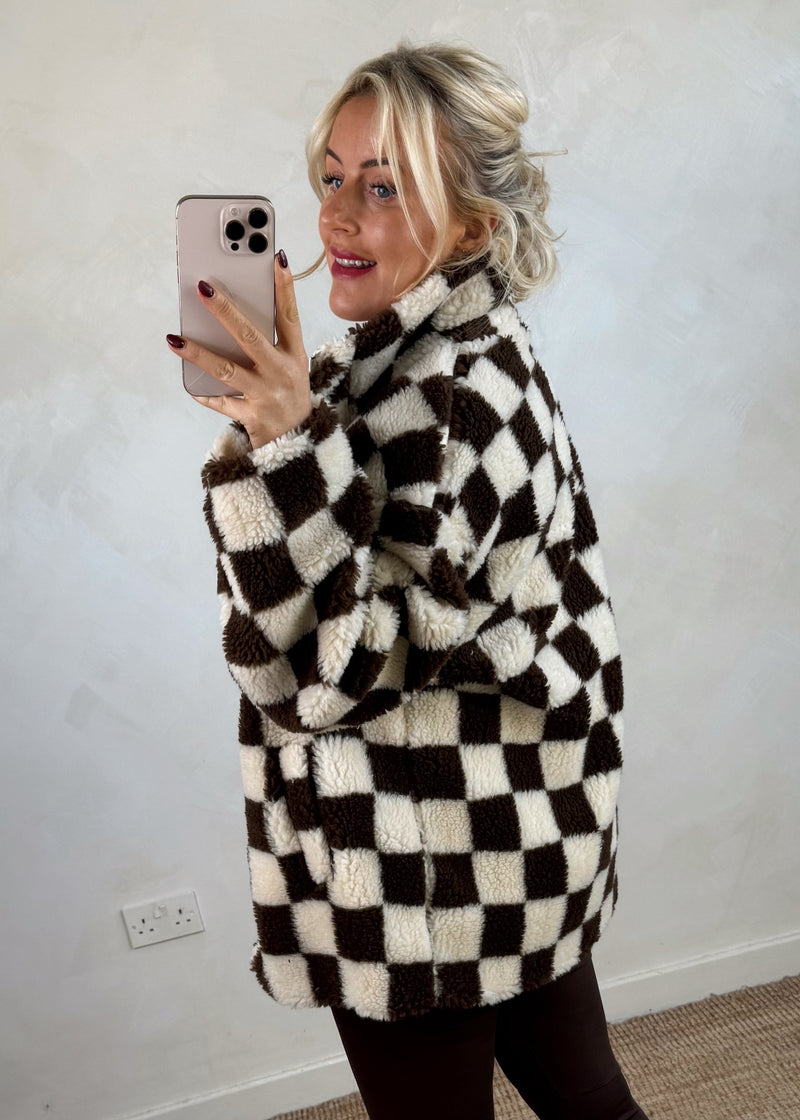 Checkerboard fleece - chocolate-The Style Attic
