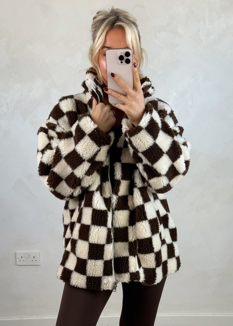 Checkerboard fleece - chocolate-The Style Attic