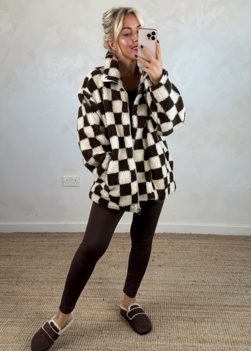 Checkerboard fleece - chocolate-The Style Attic