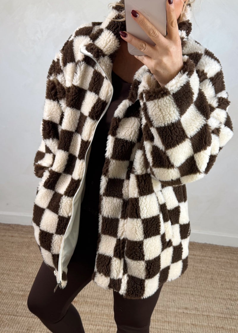 Checkerboard fleece - chocolate-The Style Attic