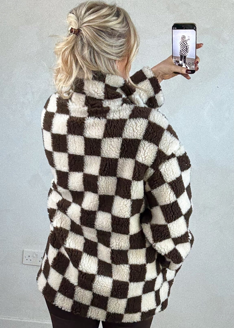 Checkerboard fleece - chocolate-The Style Attic