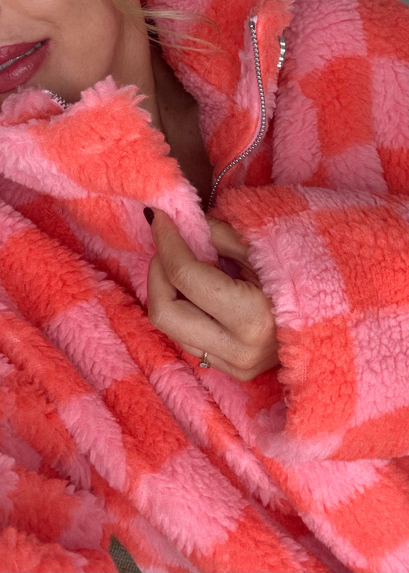 Checkerboard fleece - orange/pink-The Style Attic