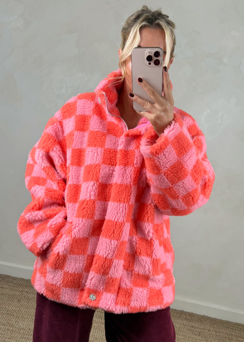 Checkerboard fleece - orange/pink-The Style Attic