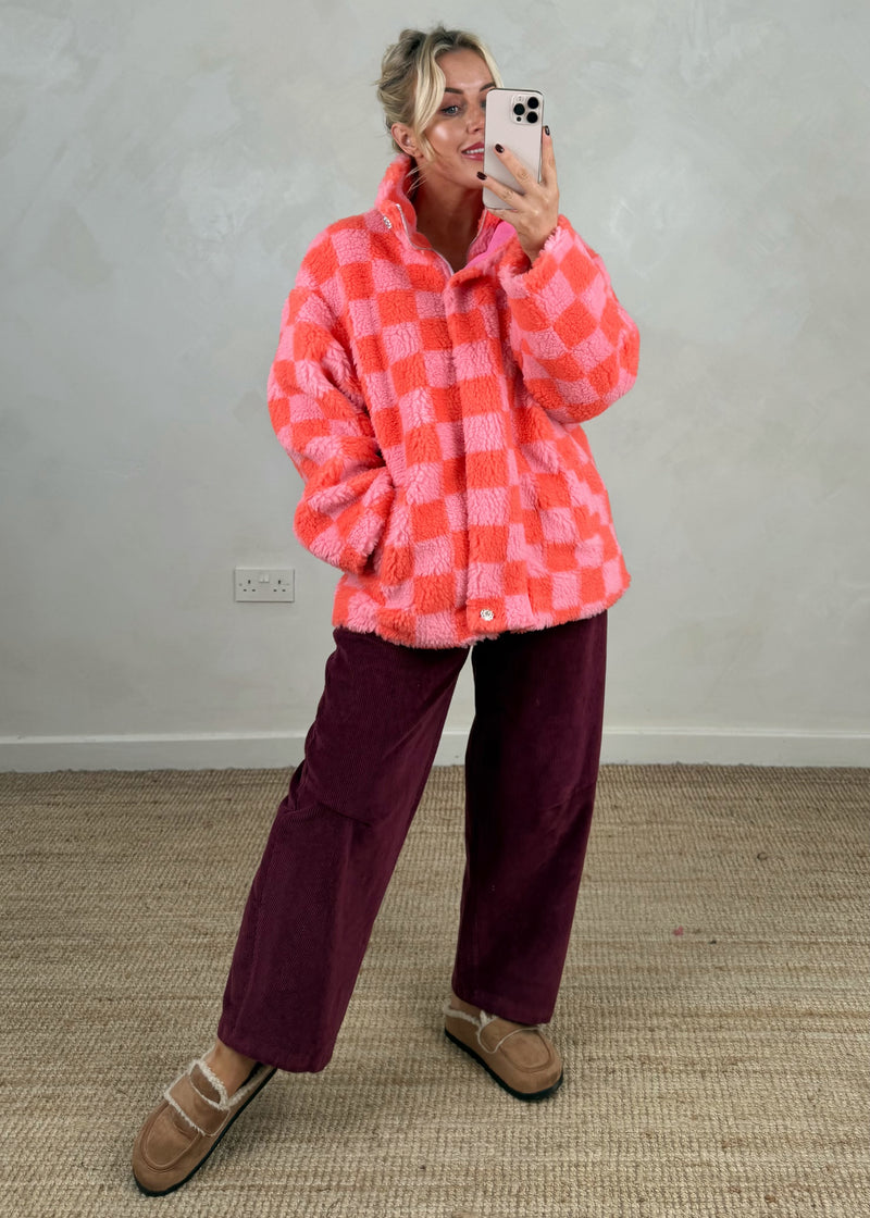 Checkerboard fleece - orange/pink-The Style Attic