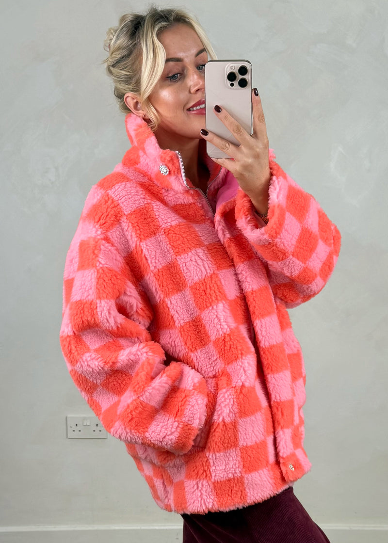Checkerboard fleece - orange/pink-The Style Attic