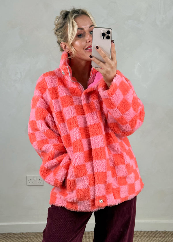 Checkerboard fleece - orange/pink-The Style Attic