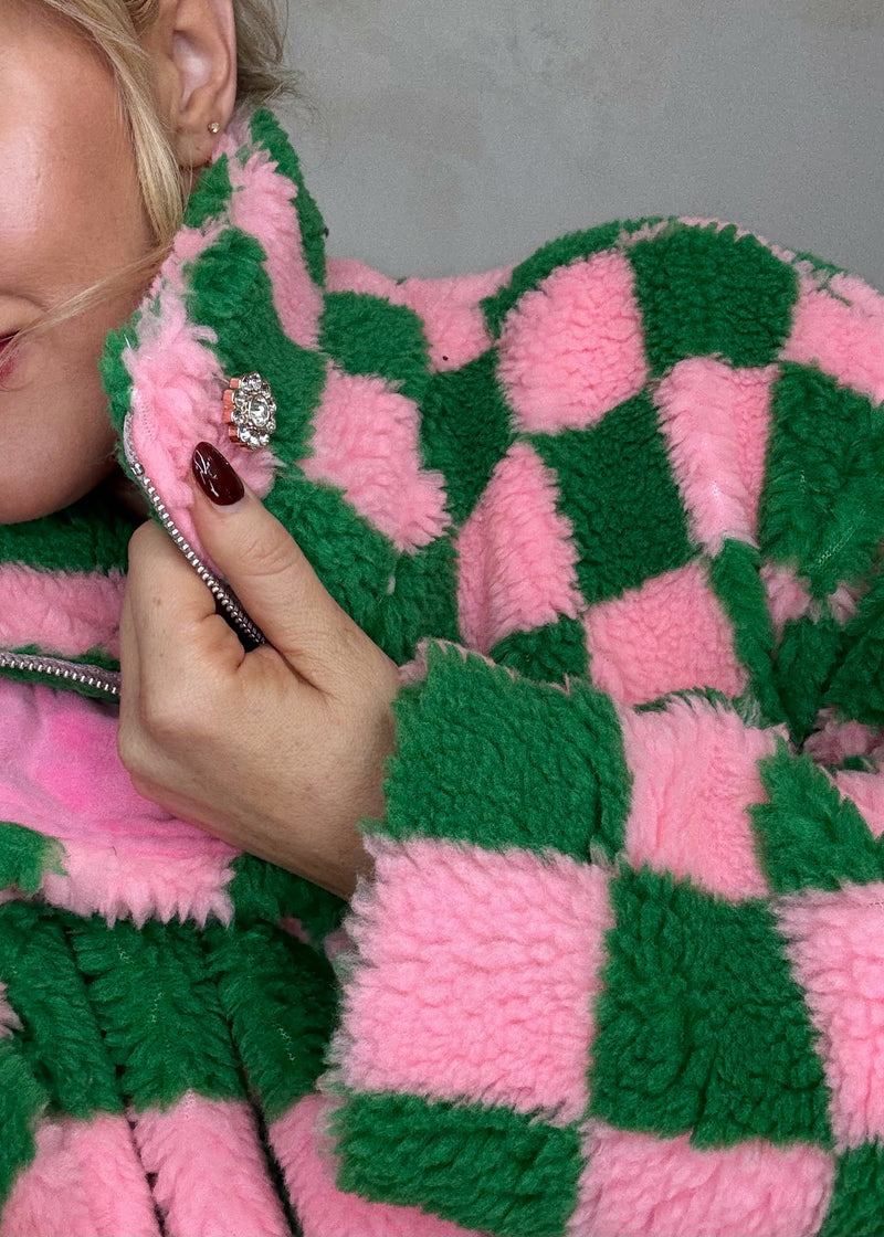 Checkerboard fleece - pink/green-The Style Attic