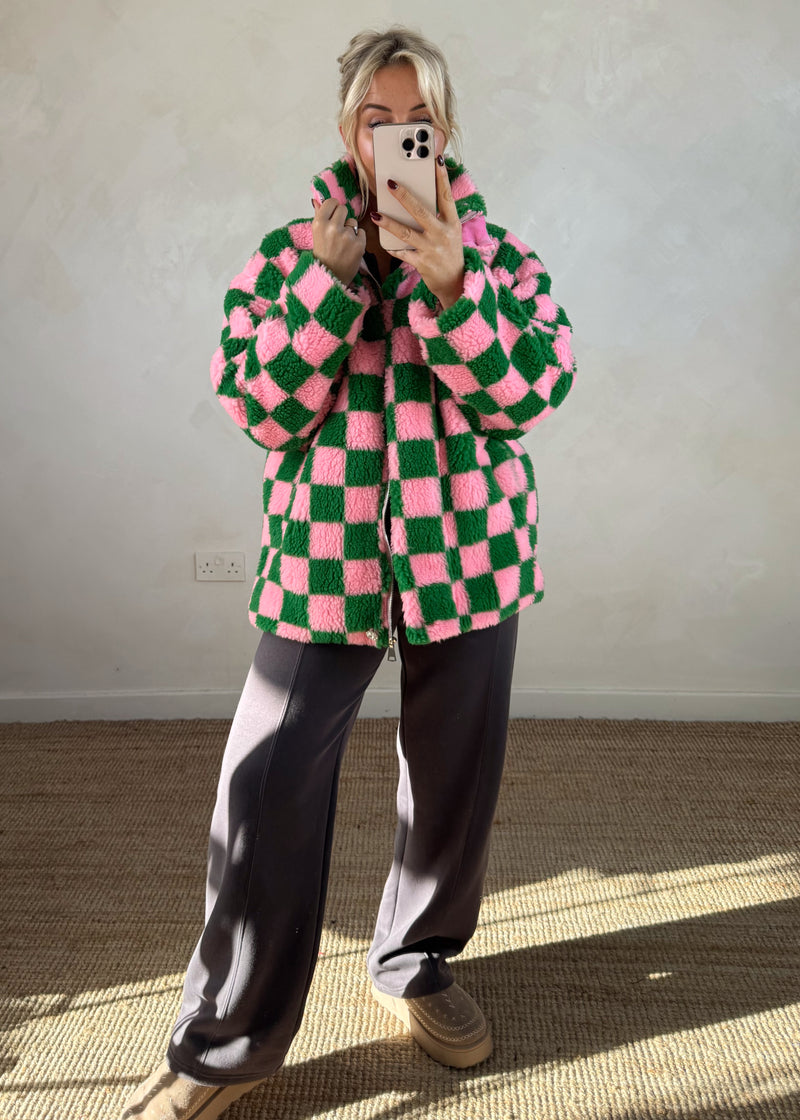 Checkerboard fleece - pink/green-The Style Attic