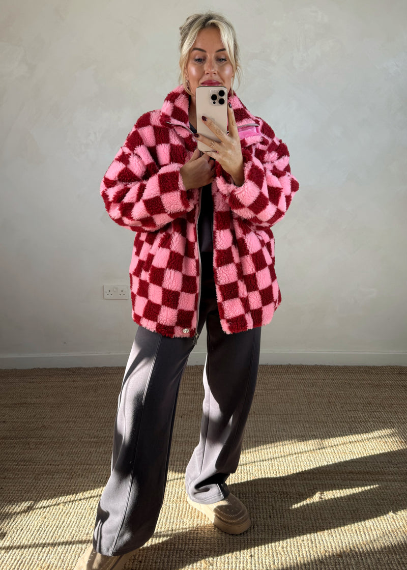 Checkerboard fleece - pink/red-The Style Attic