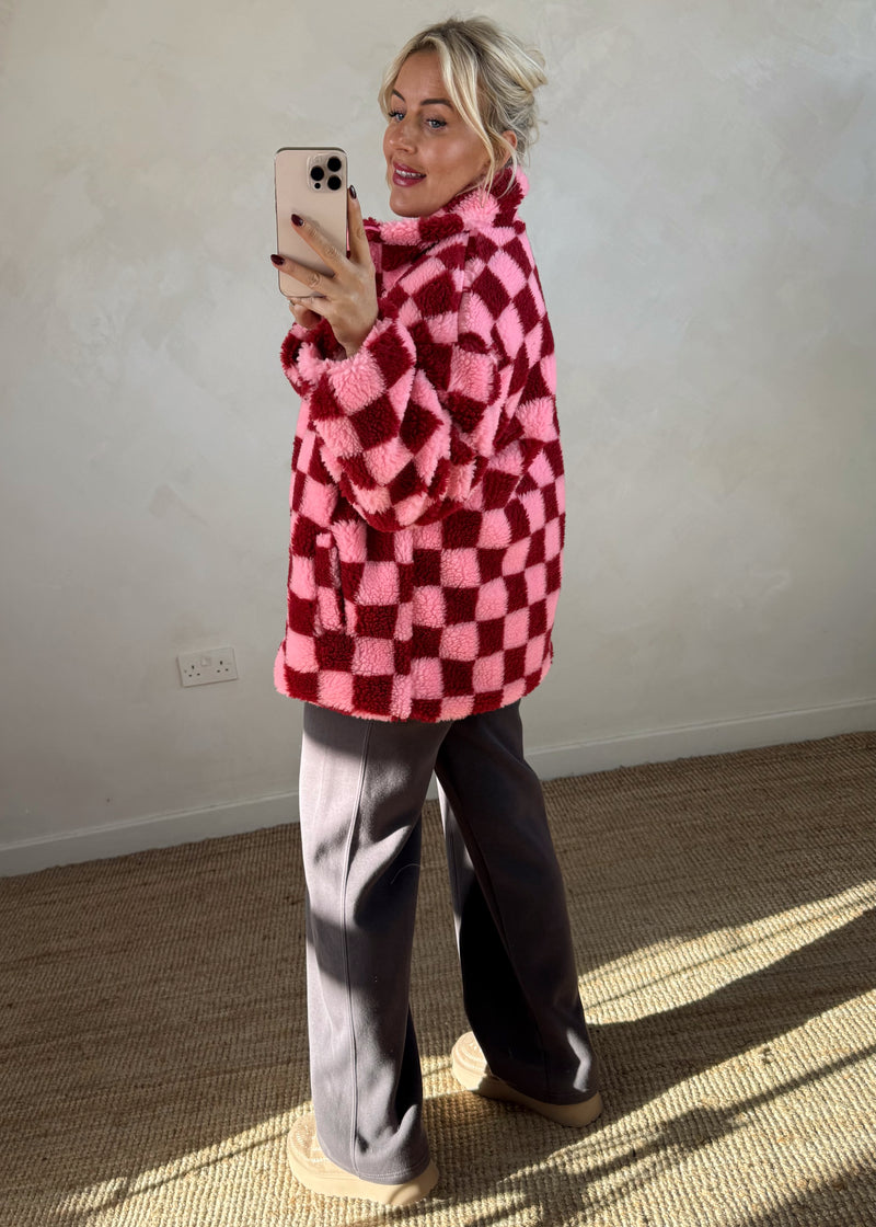 Checkerboard fleece - pink/red-The Style Attic