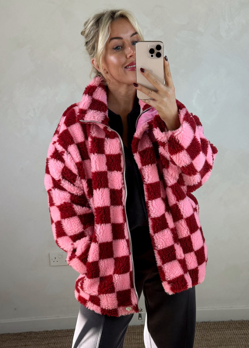 Checkerboard fleece - pink/red-The Style Attic