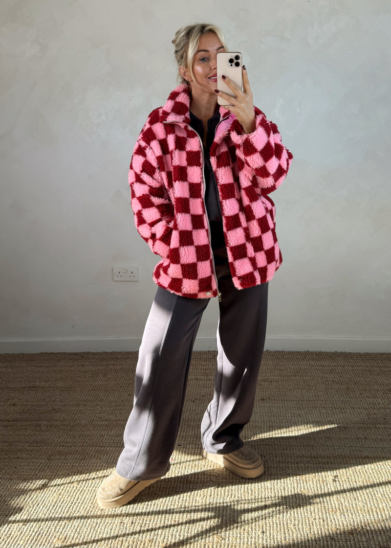 Checkerboard fleece - pink/red-The Style Attic