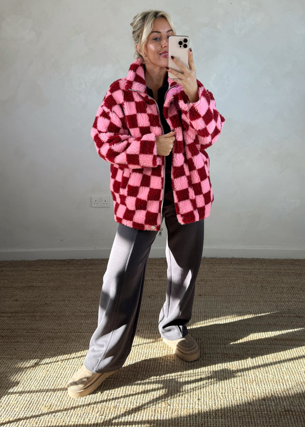 Checkerboard fleece - pink/red-The Style Attic