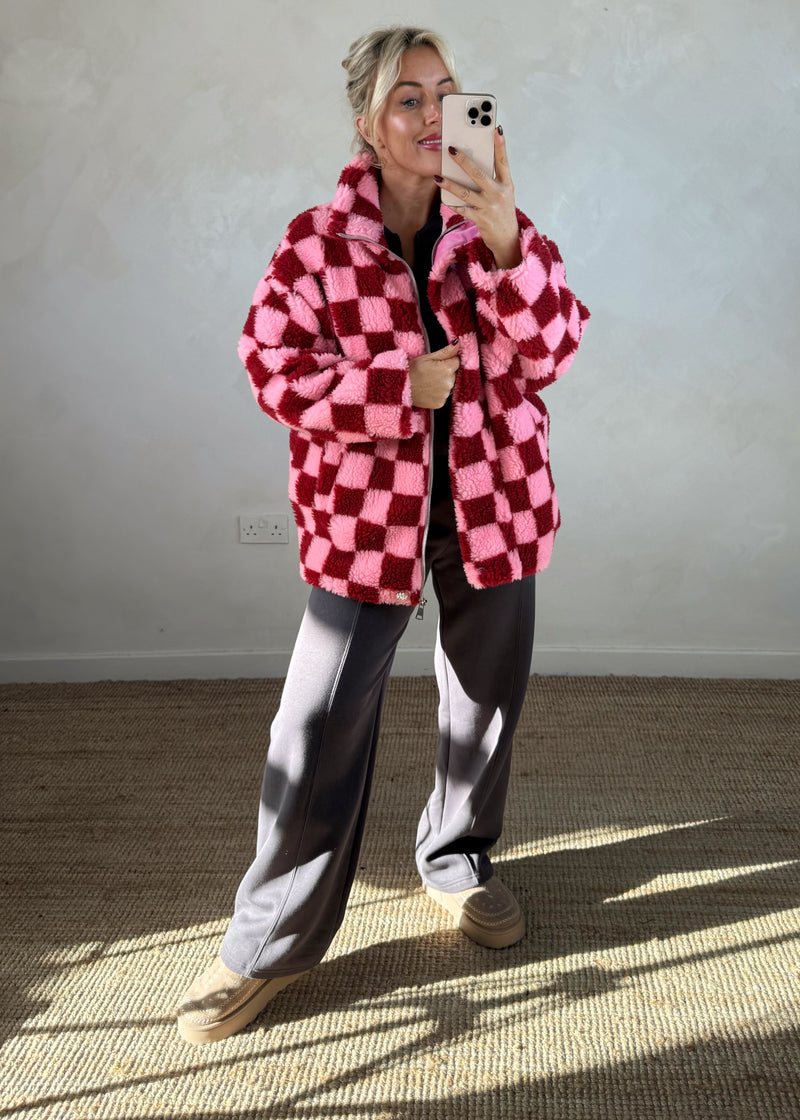 Checkerboard fleece - pink/red-The Style Attic