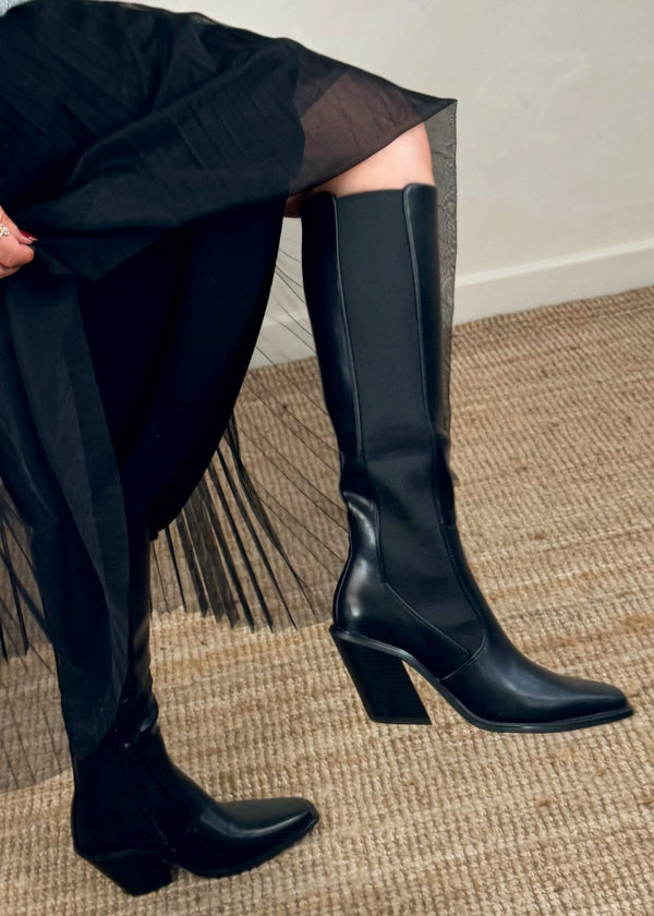 Chelsea knee high boot - black-The Style Attic