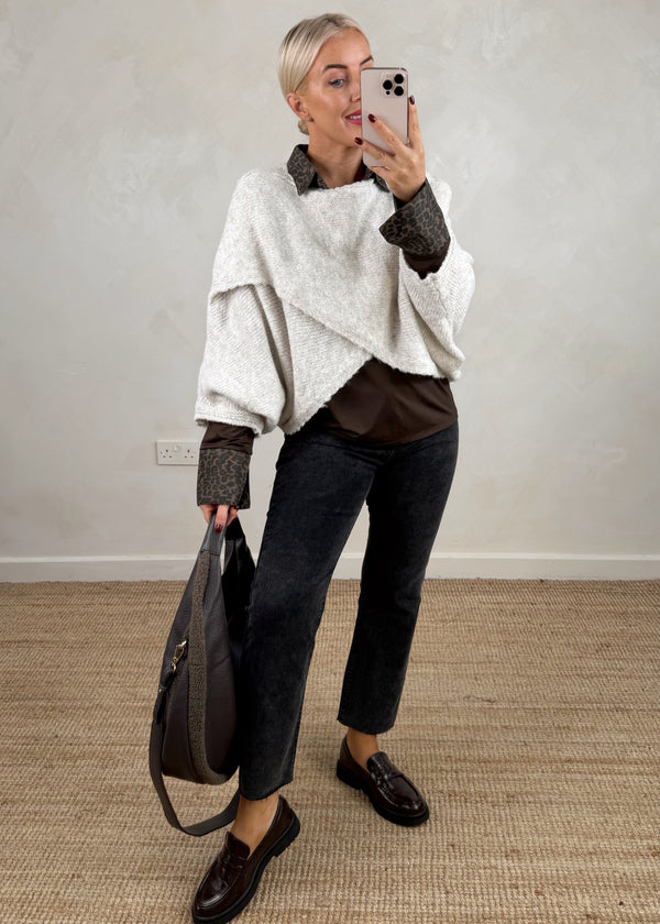 Chrissy cross front knit - oatmeal-The Style Attic