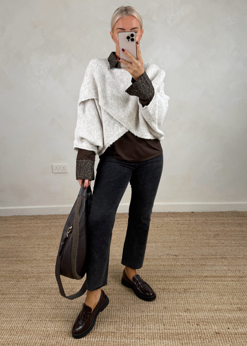 Chrissy cross front knit - oatmeal-The Style Attic