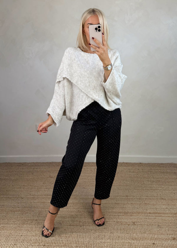 Chrissy cross front knit - oatmeal-The Style Attic