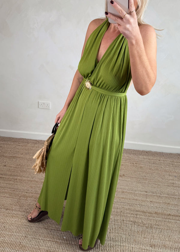 Clancy backless dress - olive-The Style Attic