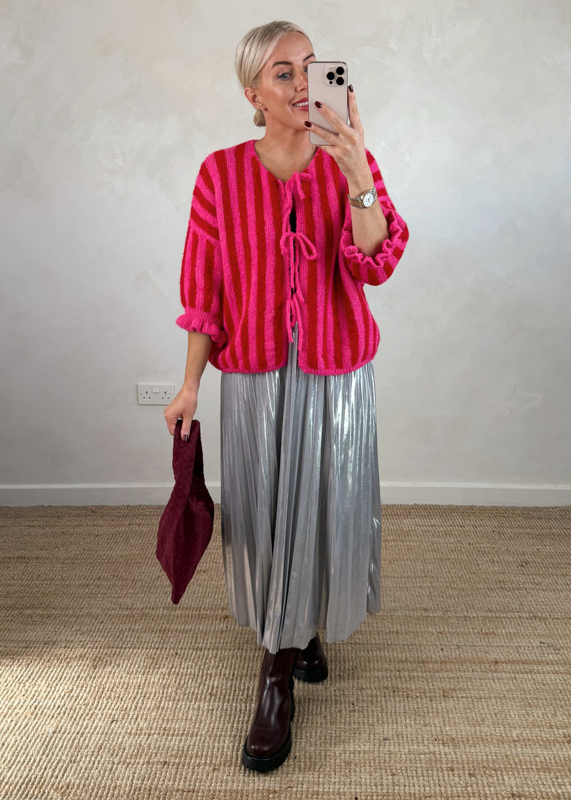 Clara Striped tie front knit - red/pink-The Style Attic