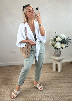 Clara cheesecloth tie front - white-The Style Attic