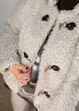 Clasp front teddy jacket - Beige-The Style Attic