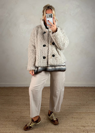 Clasp front teddy jacket - Beige-The Style Attic