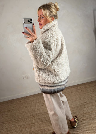 Clasp front teddy jacket - Beige-The Style Attic