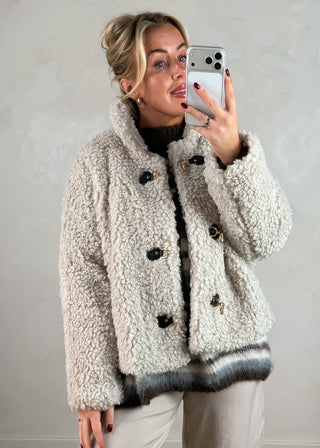 Clasp front teddy jacket - Beige-The Style Attic