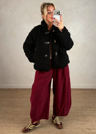 Clasp front teddy jacket - Black-The Style Attic