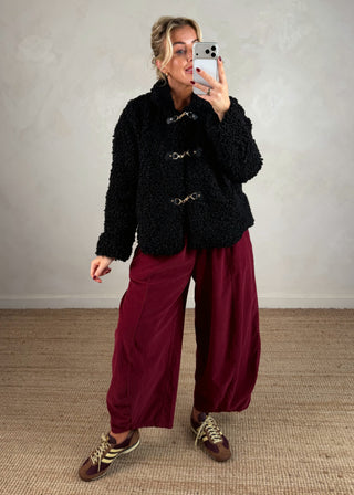 Clasp front teddy jacket - Black-The Style Attic
