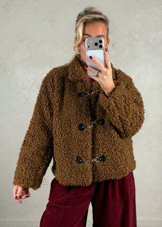 Clasp front teddy jacket - Tan-The Style Attic