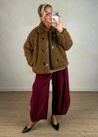 Clasp front teddy jacket - Tan-The Style Attic