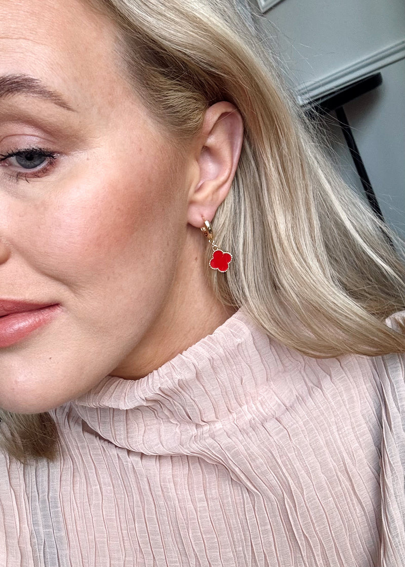 Clover earrings - Gold/red-The Style Attic