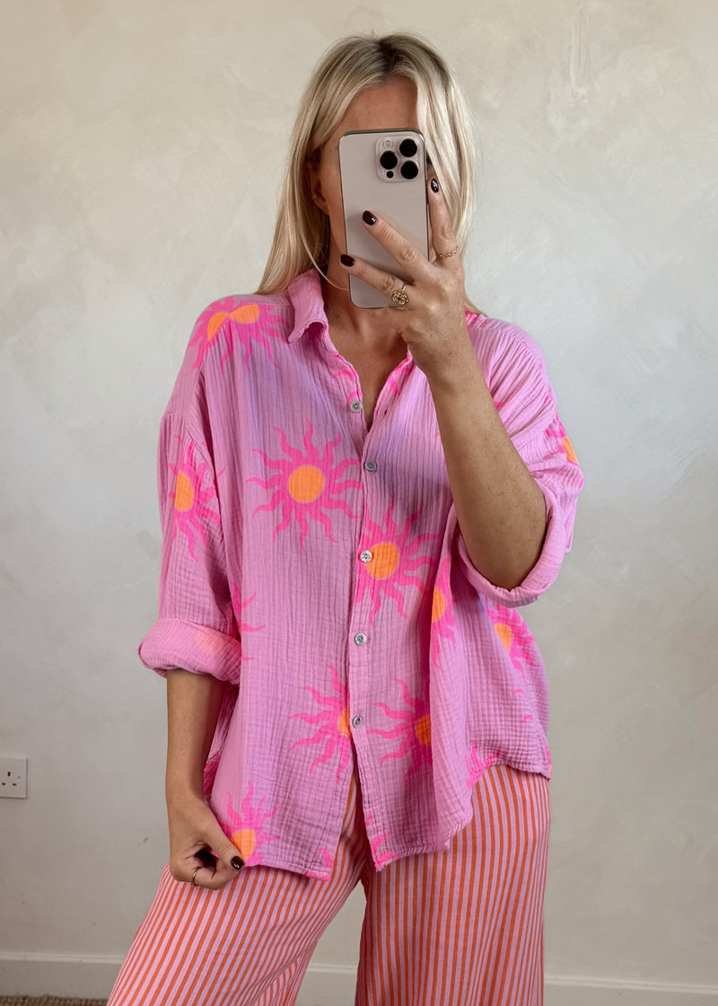 Coachella cheesecloth shirt - pink/orange-The Style Attic