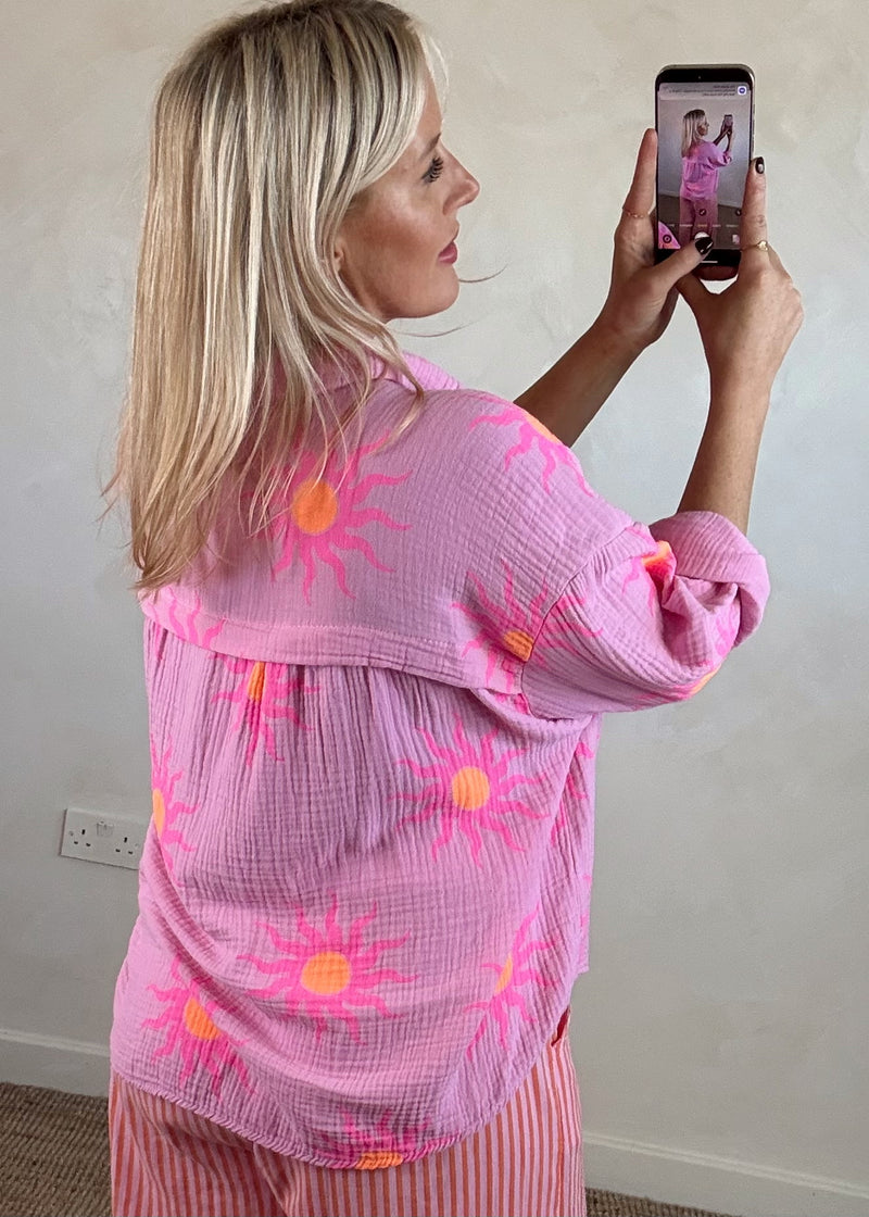 Coachella cheesecloth shirt - pink/orange-The Style Attic